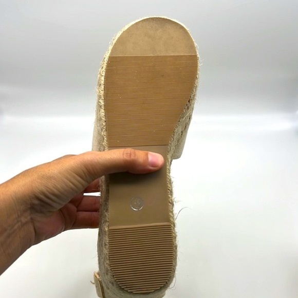 Platform - Soft Beige Ankle Strap Open Toe Espadrille Wedge Sandals Size 39 - Picture 8 of 15